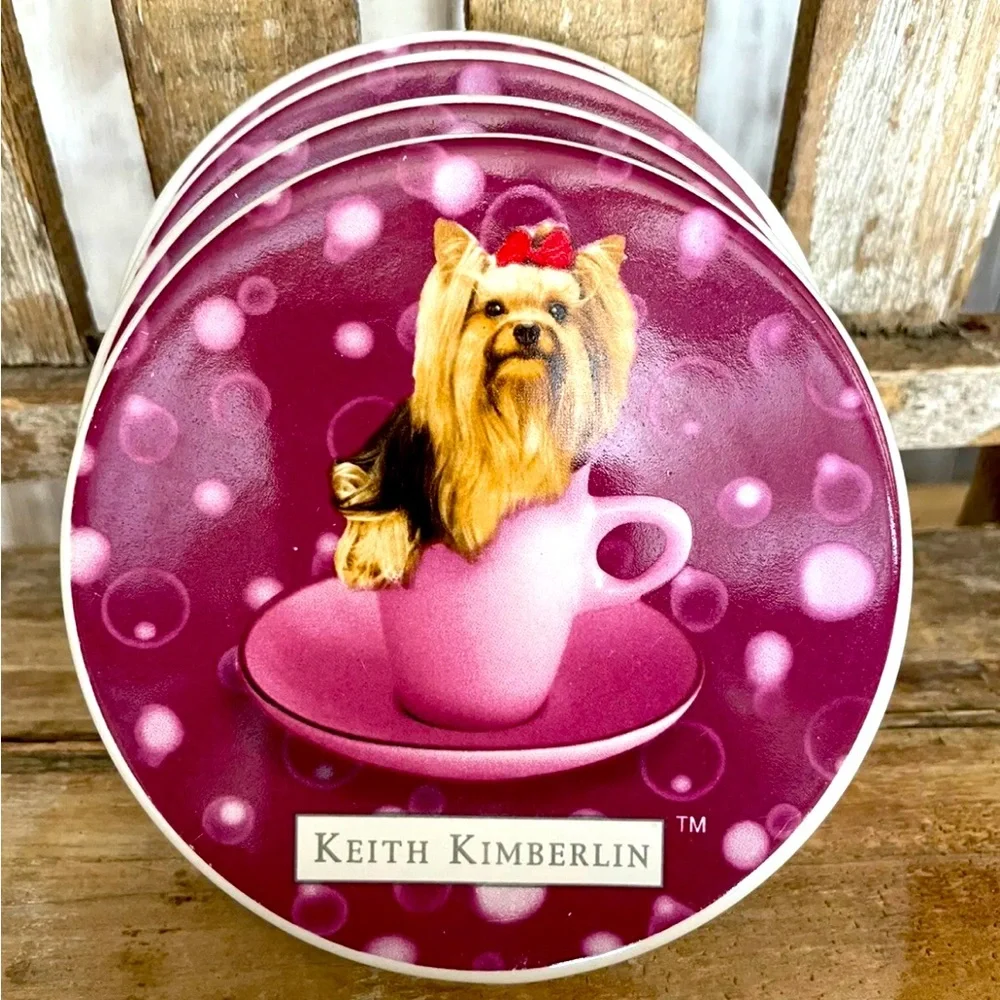 4 Keith Kimberlin Yorkshire Terrier Ceramic Coasters Encore Group New!
